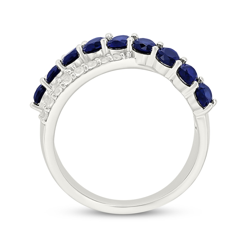 Main Image 3 of Oval-Cut Blue & White Lab-Created Sapphire Double Crossover Ring Sterling Silver