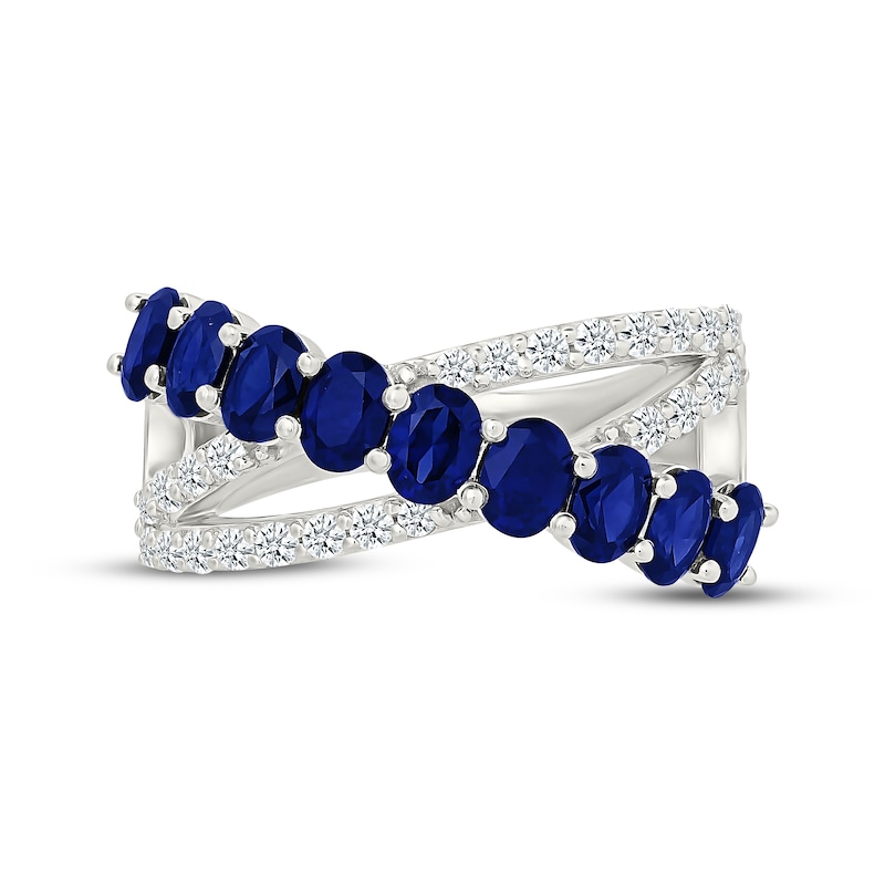 Main Image 4 of Oval-Cut Blue & White Lab-Created Sapphire Double Crossover Ring Sterling Silver