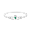 Thumbnail Image 1 of Heart-Shaped Lab-Created Emerald & White Lab-Created Sapphire Claddagh Bangle Bracelet Sterling Silver 7&quot;