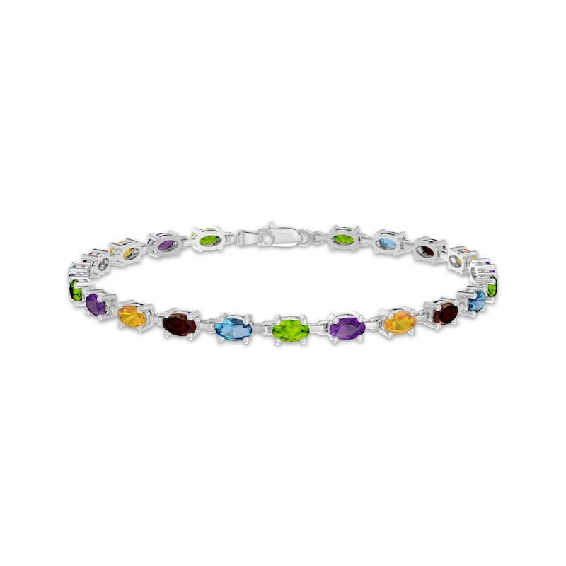 Main Image 1 of Oval-Cut Garnet, Citrine, Amethyst, Peridot & Swiss Blue Topaz Bracelet Sterling Silver 7.25&quot;