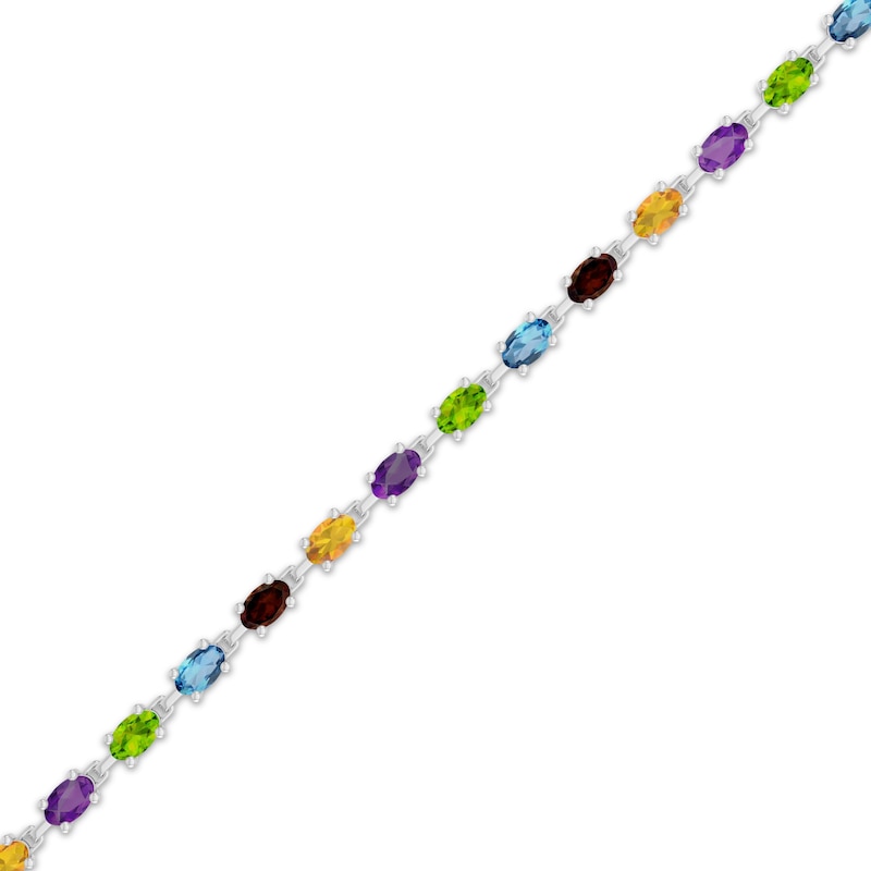 Main Image 2 of Oval-Cut Garnet, Citrine, Amethyst, Peridot & Swiss Blue Topaz Bracelet Sterling Silver 7.25&quot;