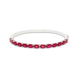 Oval-Cut Lab-Created Ruby Bangle Bracelet Sterling Silver 7&quot;