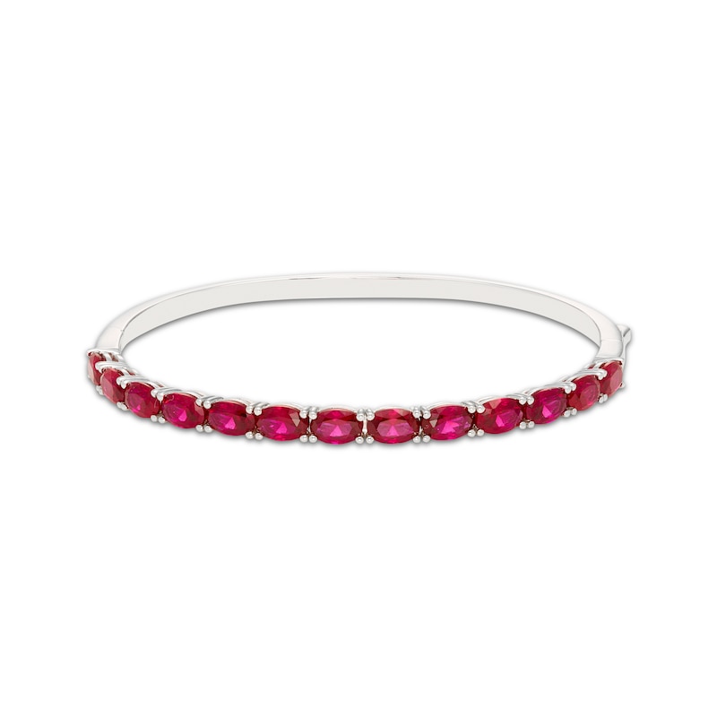 Main Image 1 of Oval-Cut Lab-Created Ruby Bangle Bracelet Sterling Silver 7&quot;