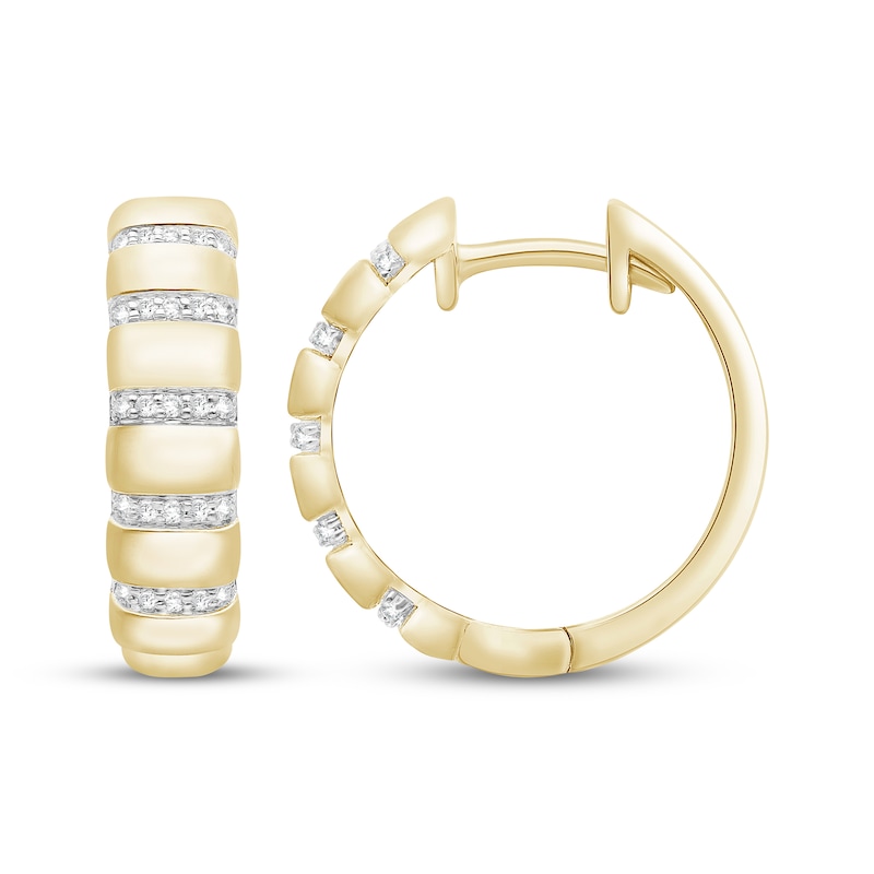 Main Image 1 of Diamond Stripe Hoop Earrings 1/6 ct tw 10K Yellow Gold