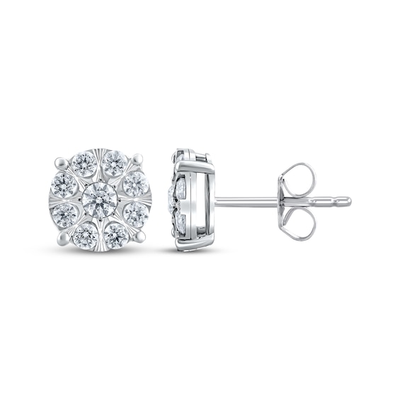 Multi-Diamond Stud Earrings 1 ct tw 10K White Gold