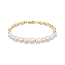 Cultured Pearl & Bead Bracelet 14K Yellow Gold 7.25&quot;