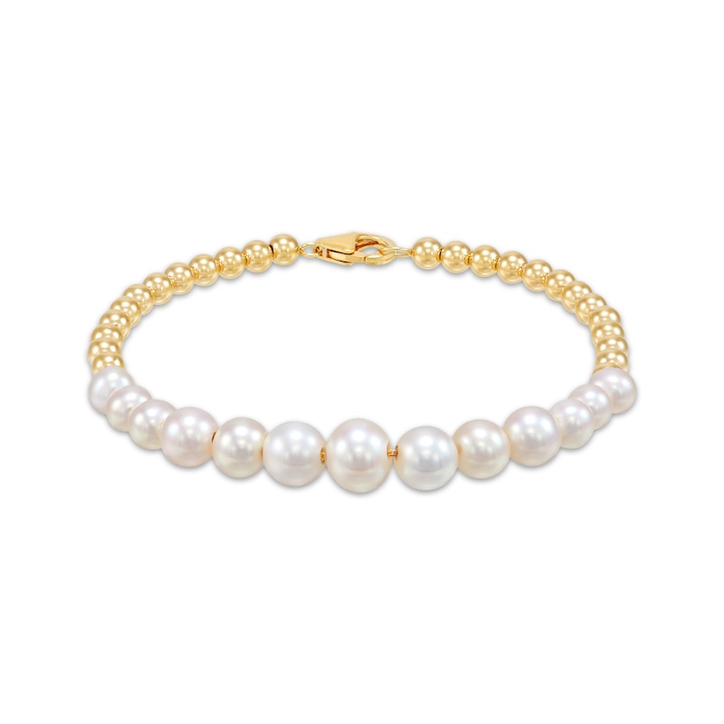 Main Image 1 of Cultured Pearl & Bead Bracelet 14K Yellow Gold 7.25&quot;