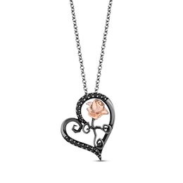 Disney Treasures The Nightmare Before Christmas Black Diamond Necklace 1/6 ct tw Sterling Silver & 10K Rose Gold 19&quot;