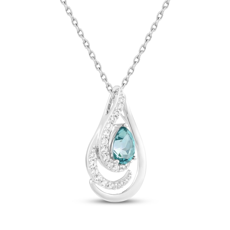 Main Image 2 of Pear-Shaped Oceanic Blue Topaz & White Lab-Created Sapphire Drop Necklace Sterling Silver 18&quot;