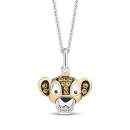 Disney Treasures The Lion King &quot;Simba&quot; Citrine & Diamond Accent Necklace Sterling Silver & 10K Yellow Gold 19&quot;