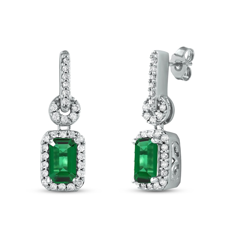 Main Image 1 of Emerald Dangle Earrings 1/6 ct tw Diamonds 10K White Gold