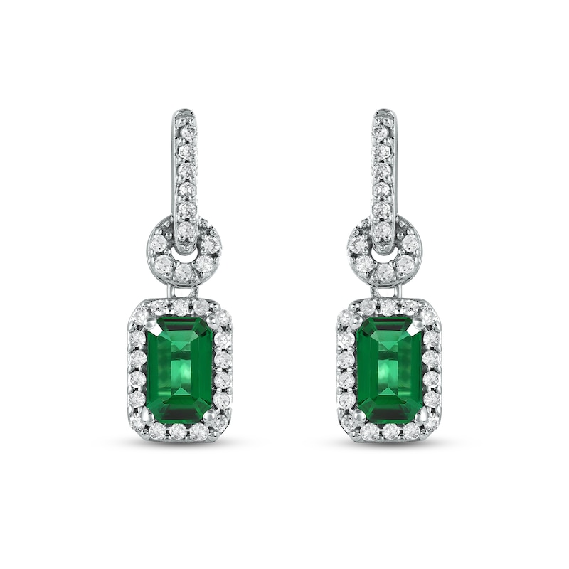 Main Image 2 of Emerald Dangle Earrings 1/6 ct tw Diamonds 10K White Gold