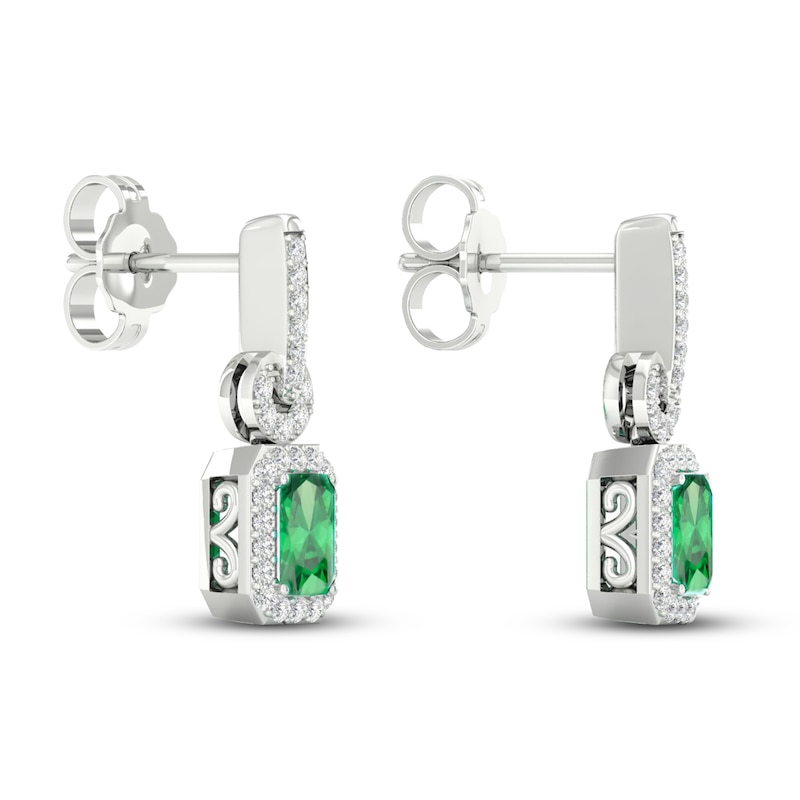 Main Image 4 of Emerald Dangle Earrings 1/6 ct tw Diamonds 10K White Gold