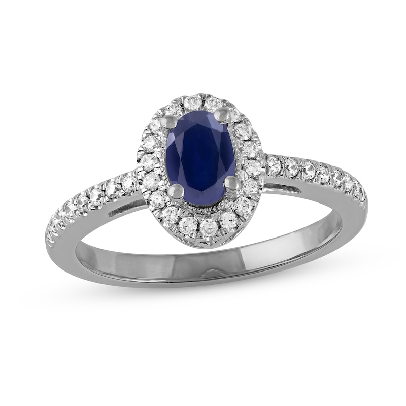 Main Image 1 of Blue Sapphire & Diamond Ring 1/5 ct tw 10K White Gold