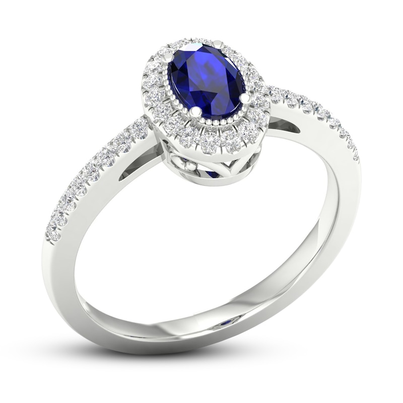 Main Image 4 of Blue Sapphire & Diamond Ring 1/5 ct tw 10K White Gold