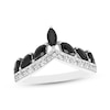 Thumbnail Image 1 of Marquise-Cut Black Onyx & Round-Cut White Lab-Created Sapphire Chevron Ring Sterling Silver