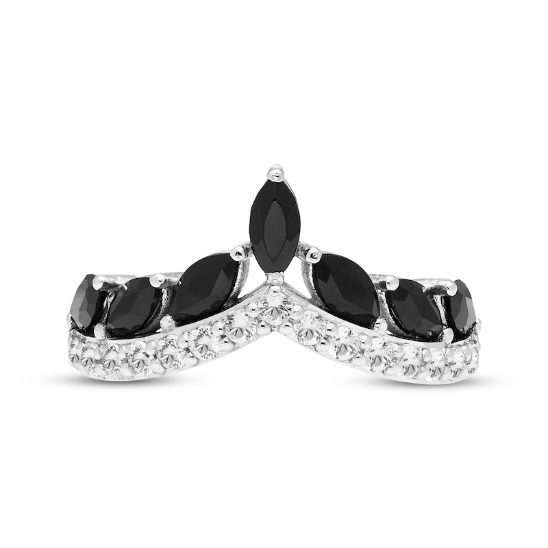 Main Image 3 of Marquise-Cut Black Onyx & Round-Cut White Lab-Created Sapphire Chevron Ring Sterling Silver