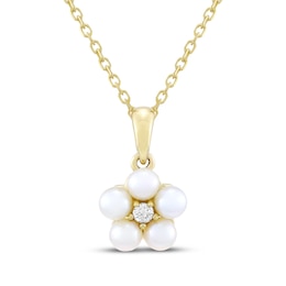 Cultured Pearl & Diamond Accent Flower Necklace 10K Yellow Gold 18&quot;