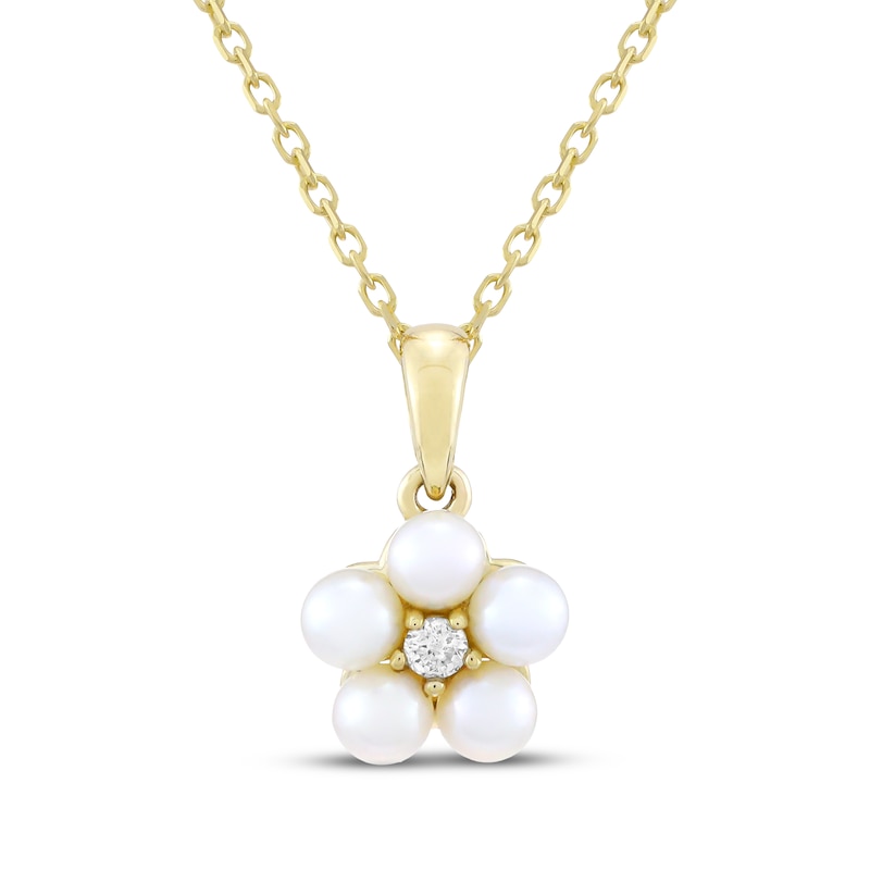 Main Image 1 of Cultured Pearl & Diamond Accent Flower Necklace 10K Yellow Gold 18&quot;