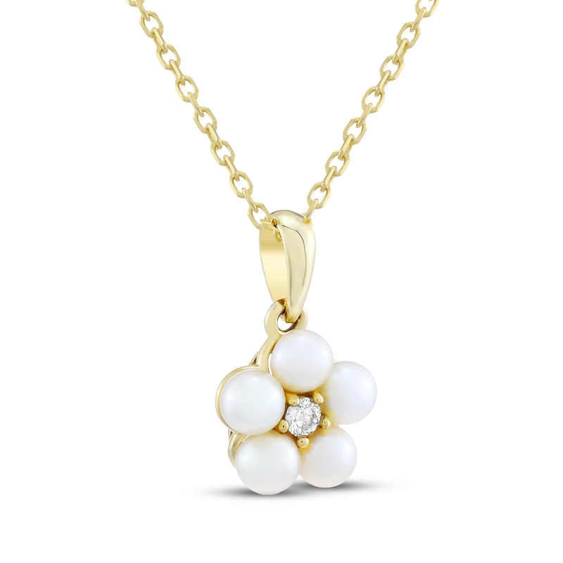 Main Image 2 of Cultured Pearl & Diamond Accent Flower Necklace 10K Yellow Gold 18&quot;