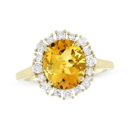 Oval-Cut Citrine & Diamond Halo Ring 3/8 ct tw 10K Yellow Gold