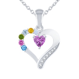 Mother's Family Heart-Shaped Birthstone Necklace (2-7 Stones)