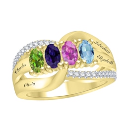 Family & Mother's Oval-Cut Birthstone Swirl Ring (2-4 Stones and Lines)