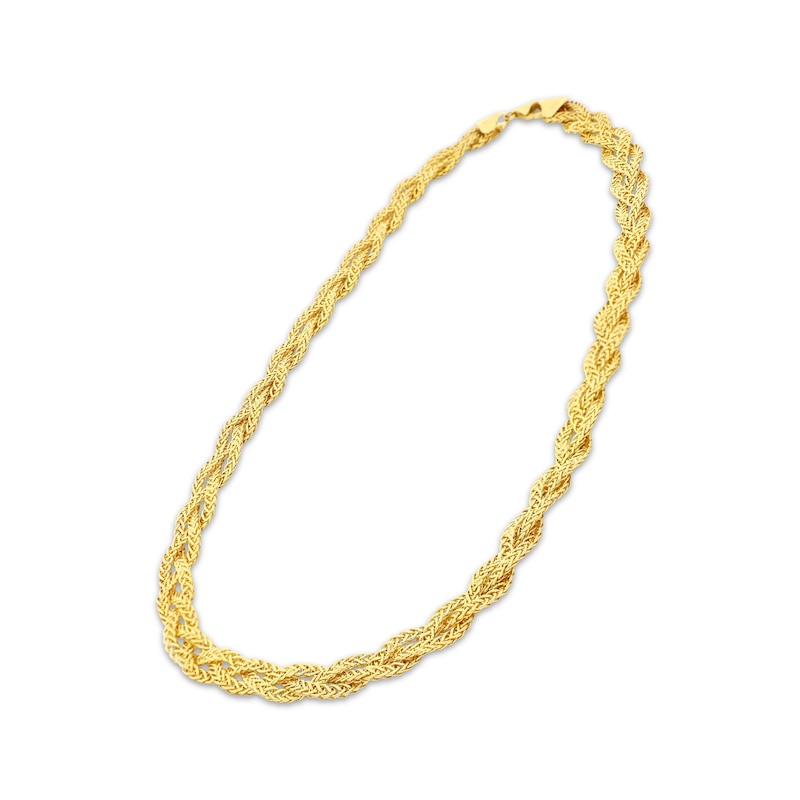 Braided Hollow Chain Necklace 14K Yellow Gold 17"