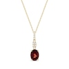 Thumbnail Image 1 of Oval-Cut Garnet & Diamond Drop Necklace 1/8 ct tw 10K Yellow Gold 18&quot;