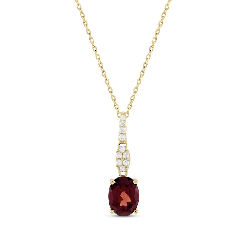 Main Image 1 of Oval-Cut Garnet & Diamond Drop Necklace 1/8 ct tw 10K Yellow Gold 18&quot;