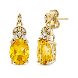 Oval-Cut Citrine & Diamond Dangle Earrings 1/10 ct tw 10K Yellow Gold