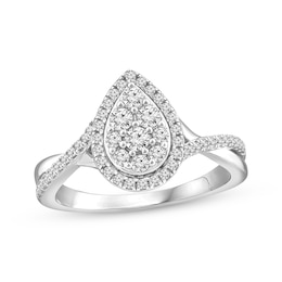 Now + Forever Multi-Diamond Center Pear Halo Engagement Ring 1/2 ct tw 14K White Gold