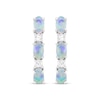 Thumbnail Image 2 of Oval-Cut Lab-Created Opal & White Lab-Created Sapphire Hoop Earrings Sterling Silver