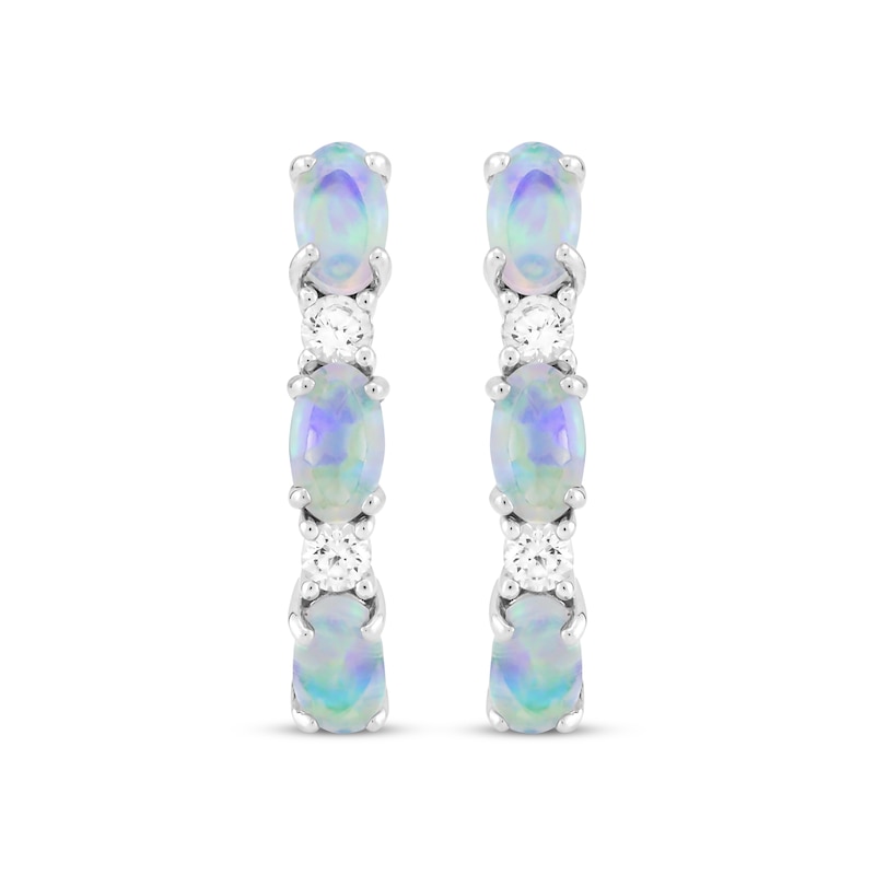 Main Image 2 of Oval-Cut Lab-Created Opal & White Lab-Created Sapphire Hoop Earrings Sterling Silver