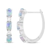 Thumbnail Image 3 of Oval-Cut Lab-Created Opal & White Lab-Created Sapphire Hoop Earrings Sterling Silver