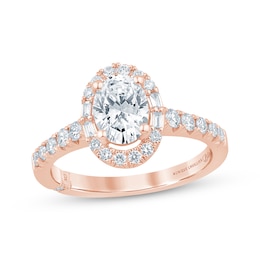 Monique Lhuillier Bliss Oval-Cut Lab-Grown Diamond Halo Engagement Ring 1-1/2 ct tw 18K Rose Gold