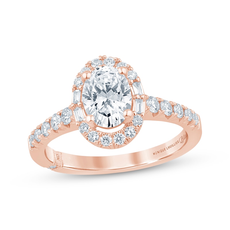 Main Image 1 of Monique Lhuillier Bliss Oval-Cut Lab-Grown Diamond Halo Engagement Ring 1-1/2 ct tw 18K Rose Gold