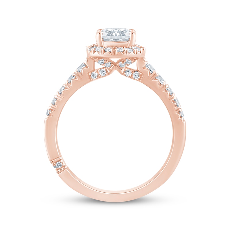 Main Image 3 of Monique Lhuillier Bliss Oval-Cut Lab-Grown Diamond Halo Engagement Ring 1-1/2 ct tw 18K Rose Gold