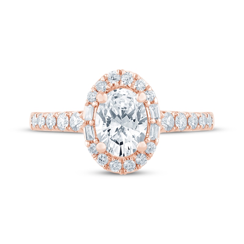 Main Image 4 of Monique Lhuillier Bliss Oval-Cut Lab-Grown Diamond Halo Engagement Ring 1-1/2 ct tw 18K Rose Gold