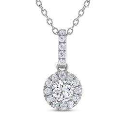 THE LEO Diamond Halo Drop Necklace 1/2 ct tw 14K White Gold 19&quot;