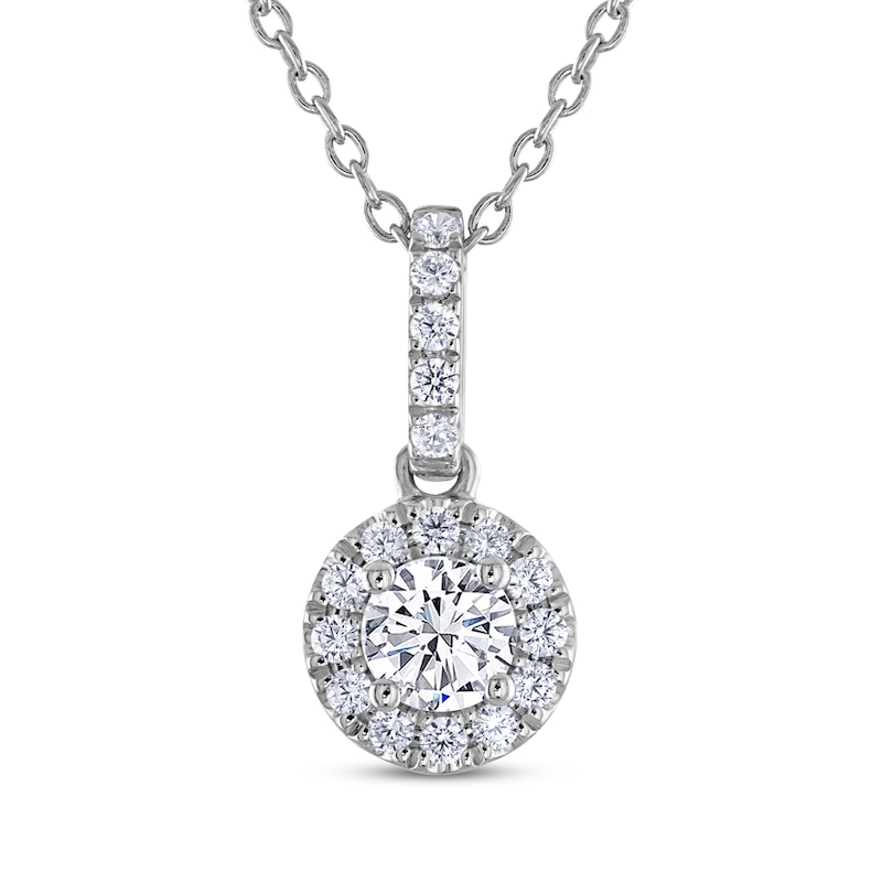 Main Image 1 of THE LEO Diamond Halo Drop Necklace 1/2 ct tw 14K White Gold 19&quot;