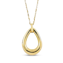 Puff Open Teardrop Necklace 14K Yellow Gold 18&quot;