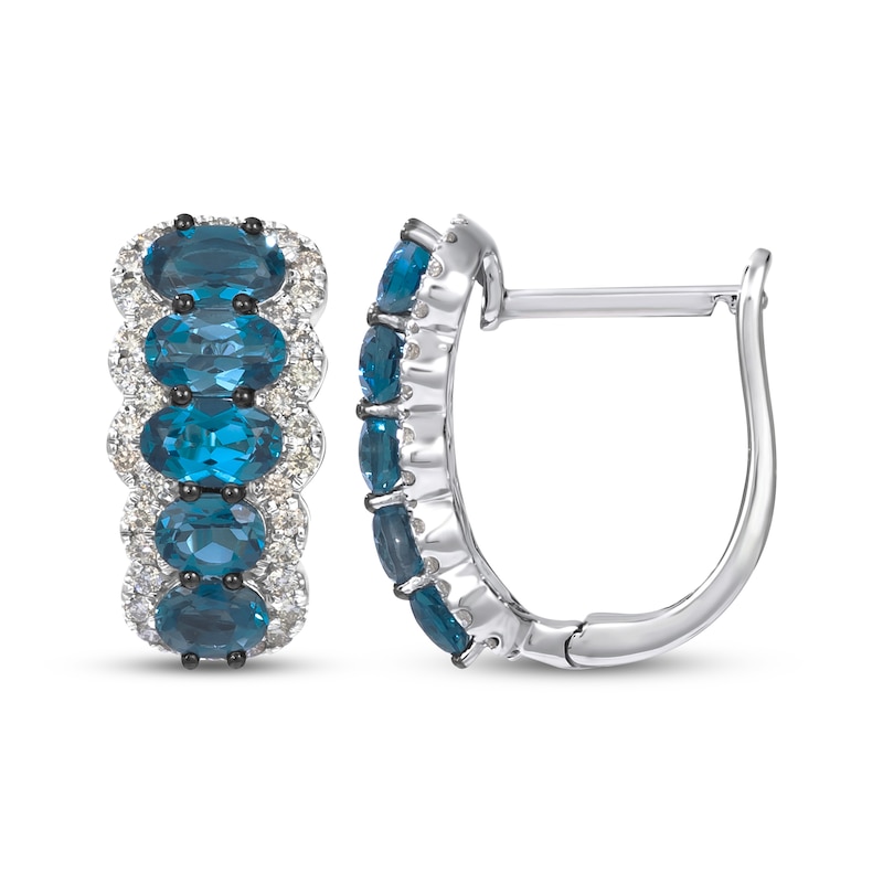 Main Image 3 of Le Vian Waterfall Oval-Cut Blue Topaz Hoop Earrings 3/8 ct tw Diamonds 14K Vanilla Gold