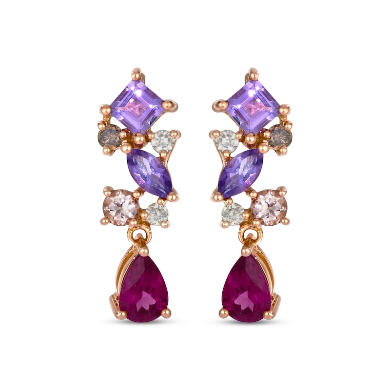 Main Image 2 of Le Vian Pretty in Pink Rhodolite Garnet, Amethyst & Morganite Earrings 1/6 ct tw Diamonds 14K Strawberry Gold