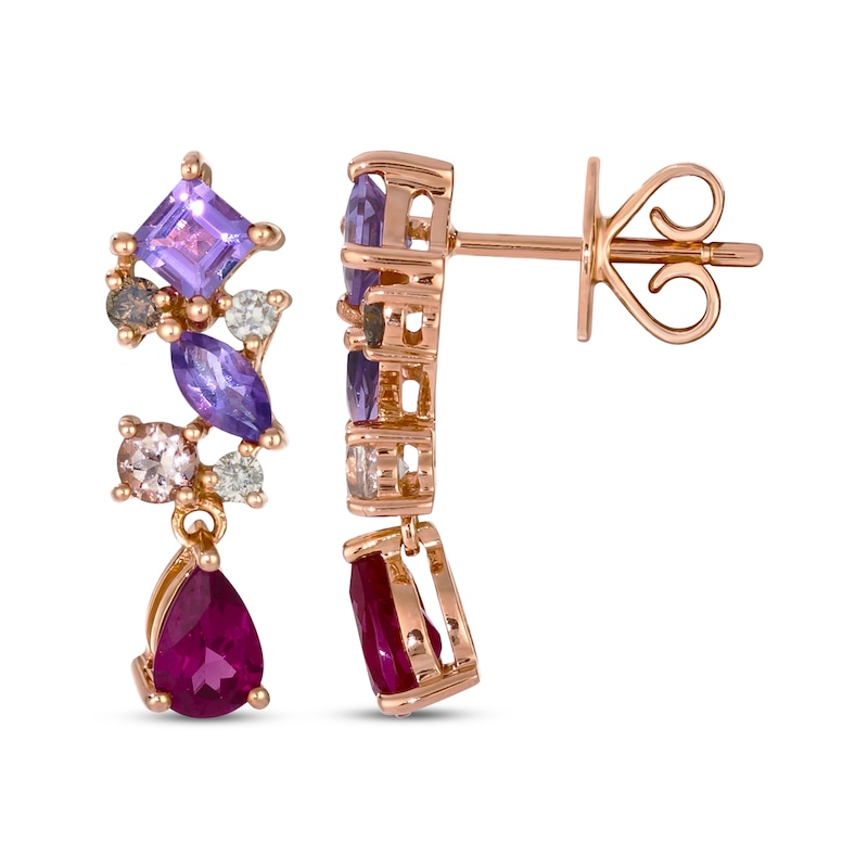 Main Image 3 of Le Vian Pretty in Pink Rhodolite Garnet, Amethyst & Morganite Earrings 1/6 ct tw Diamonds 14K Strawberry Gold