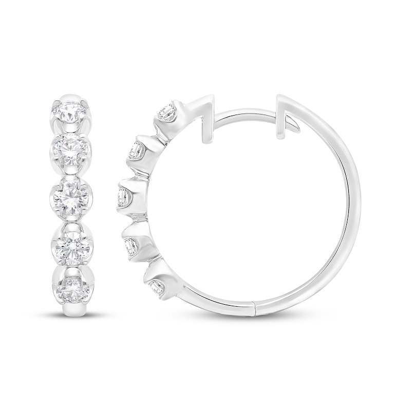 Main Image 1 of Lab-Grown Diamonds by KAY Five-Stone Hoop Earrings 1 ct tw 10K White Gold