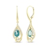 Thumbnail Image 1 of Pear-Shaped Oceanic Blue Topaz & Diamond Dangle Earrings 1/5 ct tw 10K Yellow Gold