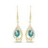 Thumbnail Image 2 of Pear-Shaped Oceanic Blue Topaz & Diamond Dangle Earrings 1/5 ct tw 10K Yellow Gold