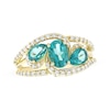 Thumbnail Image 1 of Oval-Cut & Pear-Shaped Oceanic Blue Topaz & Diamond Bypass Ring 1/3 ct tw 10K Yellow Gold