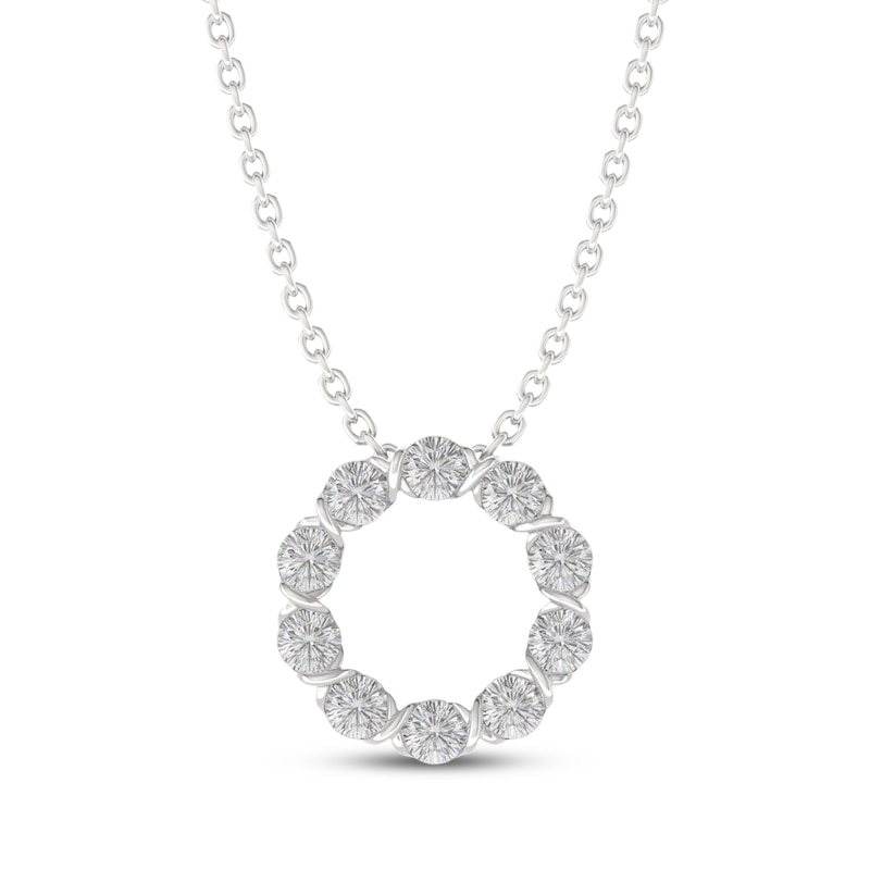 Main Image 1 of THE LEO Diamond Twist Circle Necklace 1/2 ct tw 14K White Gold 19&quot;